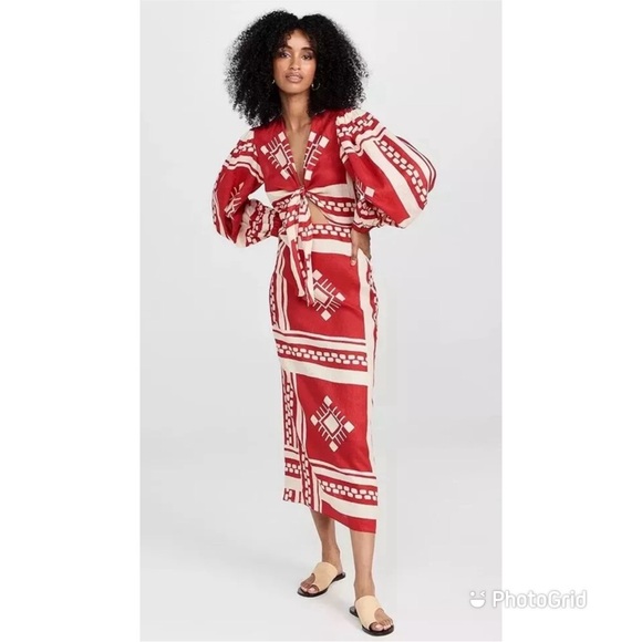 Caroline Constas Sun Goddess Cutout Maxi Dress · Long sleeve printed linen dress - Picture 1 of 6
